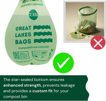 Great Lakes 2.6 Gallon Compostable and Biodegradable Trash Bag, 100 Count, Small Compostable Bag