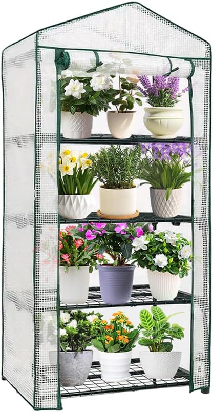 4-Tier Mini Greenhouse, Green House for Flower Indoor Outdoor, Portable Plant Outdoor Cage with