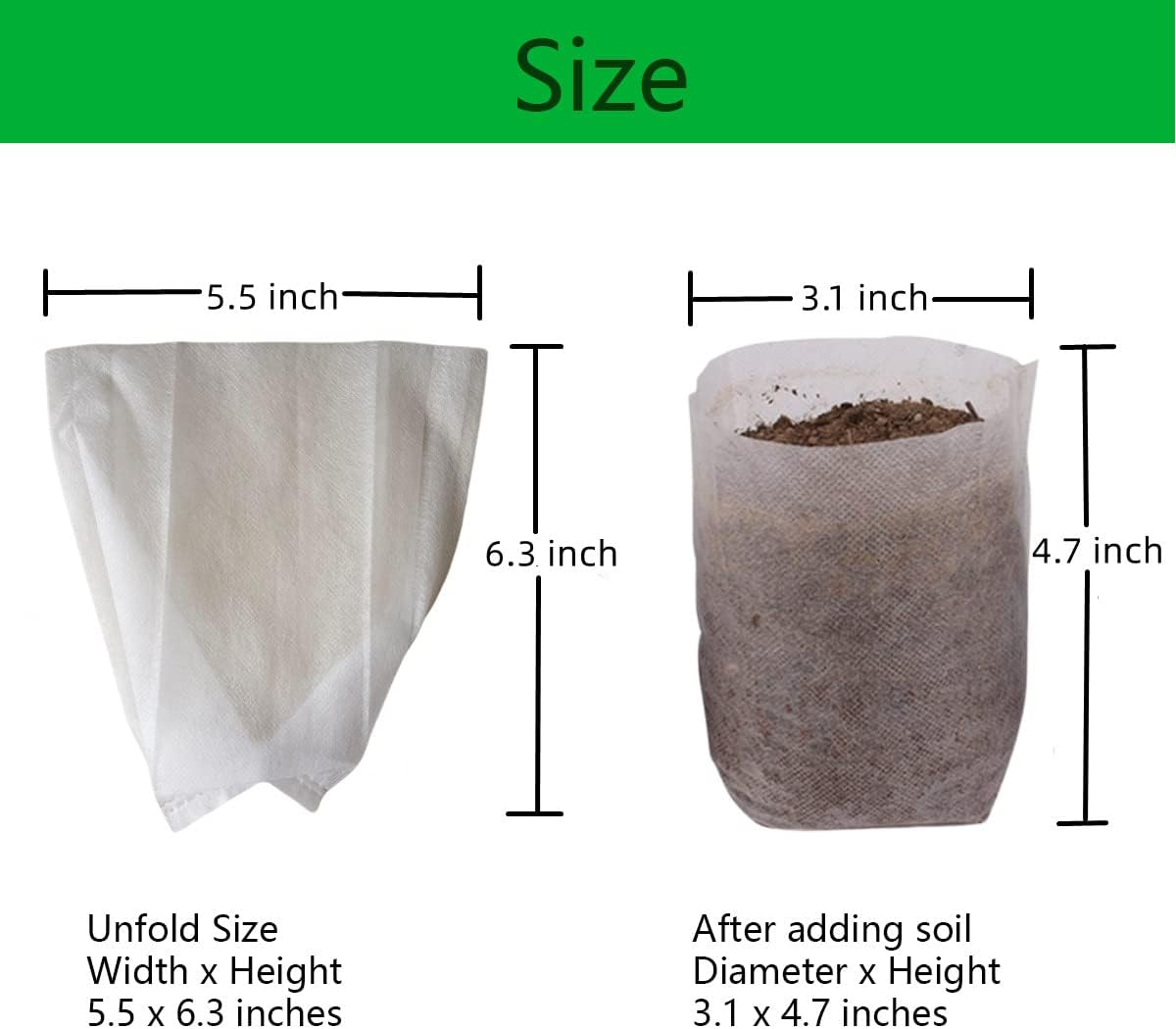 gardtree Plant Nursery Bags 5.5 * 6.3 inches 400PCS, Non-Woven Plant Grow Bags Fabric Seedling