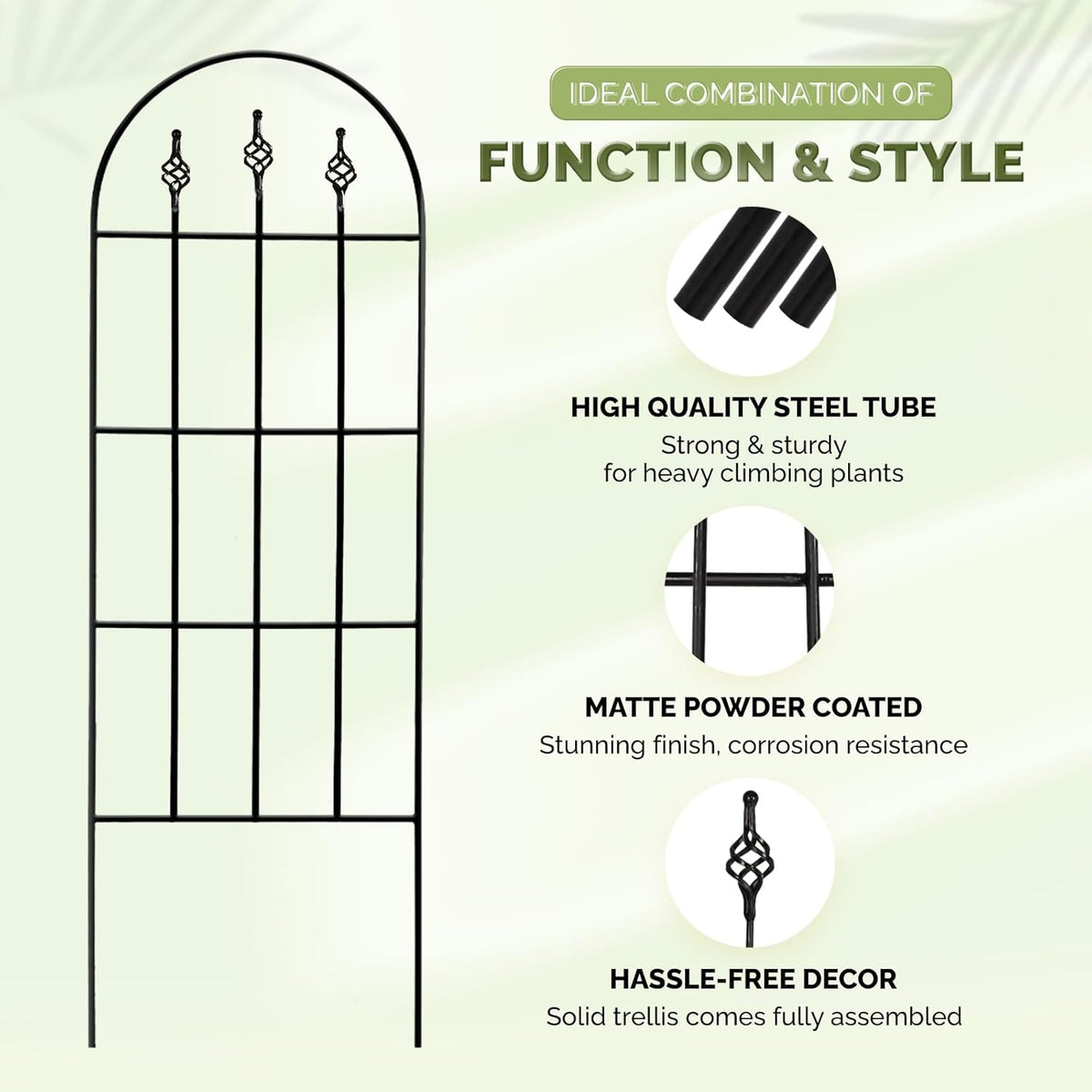 Idzo Decorative Metal Trellis for Climbing Plants Outdoor, Anti-Corrosion Powder Coated Garden