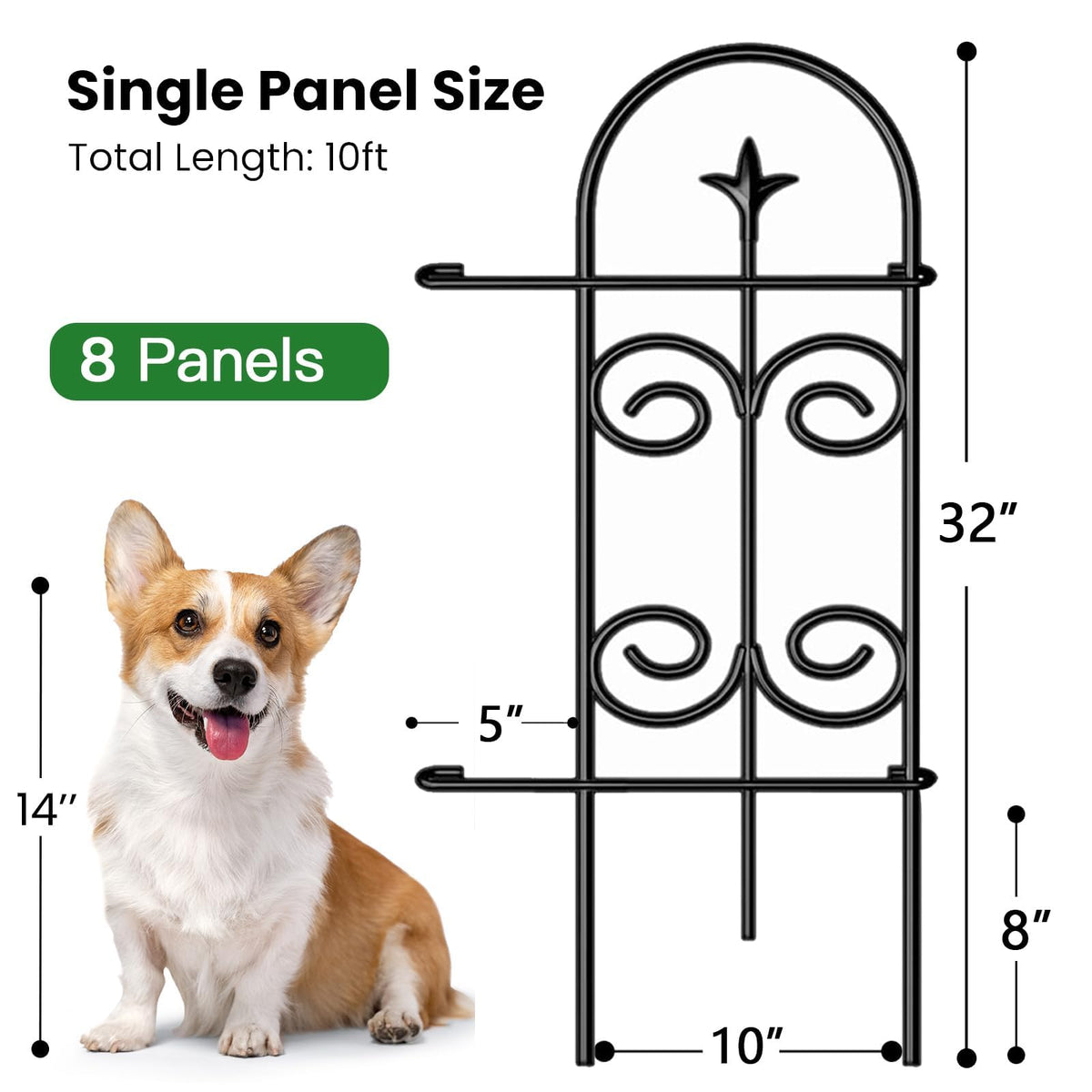 AMAGABELI 8 Panels 32in(H)×10ft(L) Decorative Garden Fence No Dig Rustproof Metal Pre-Linking Fence
