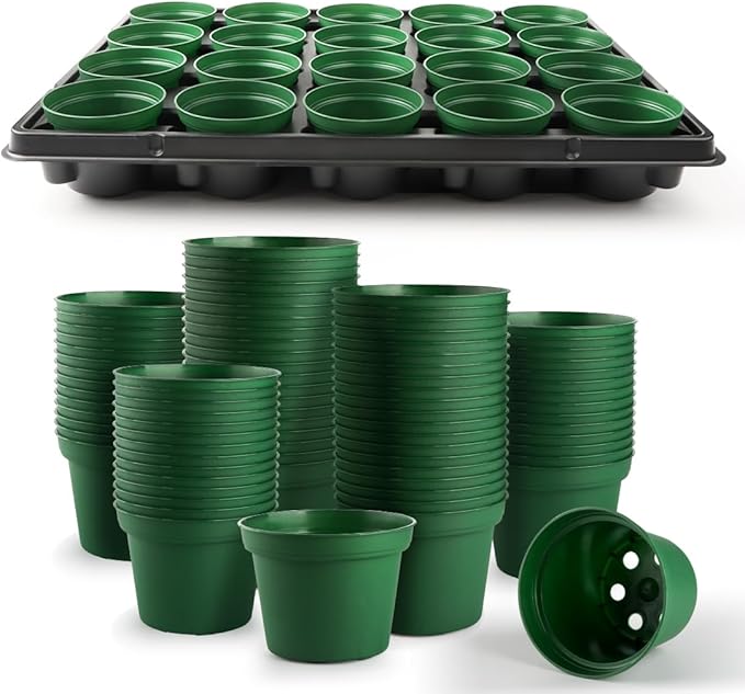 3 Inch Nursery Pots 100 Pcs with 5 Pcs 20 Cell Nursery Pot Trays, 5 Sets Seed Starting Kit for
