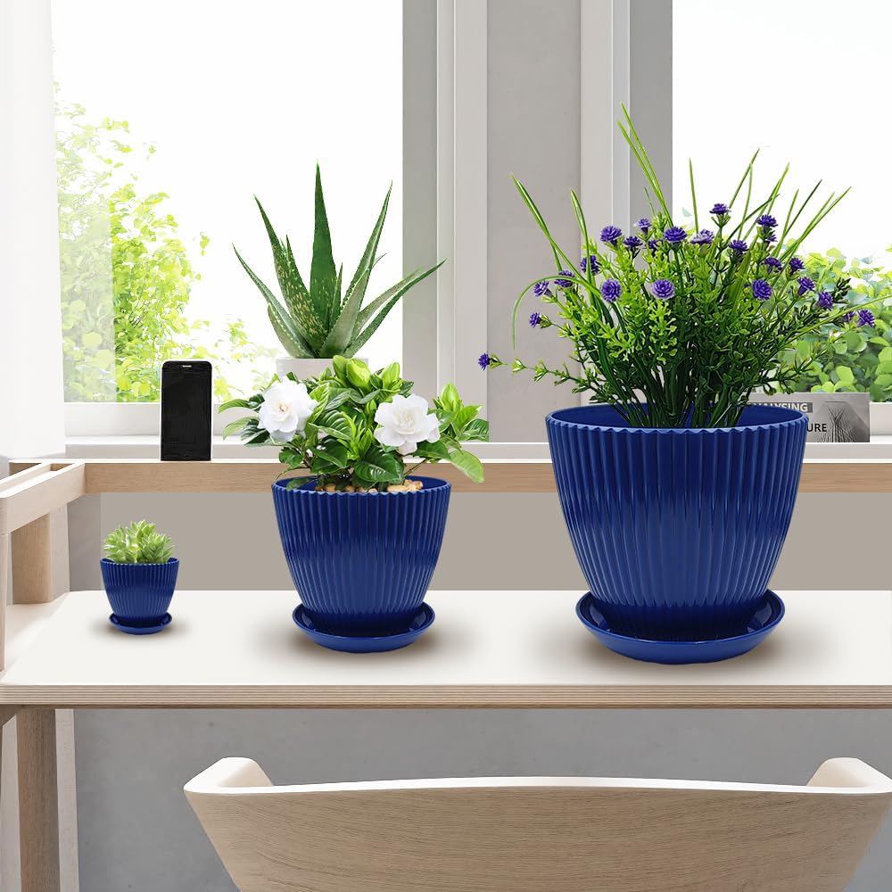 7.5/6.5/5.5/4.9/4.2/3.5 Inch Plant Pots with Saucers & Drain Holes - Indoor/Outdoor Flower Pots for