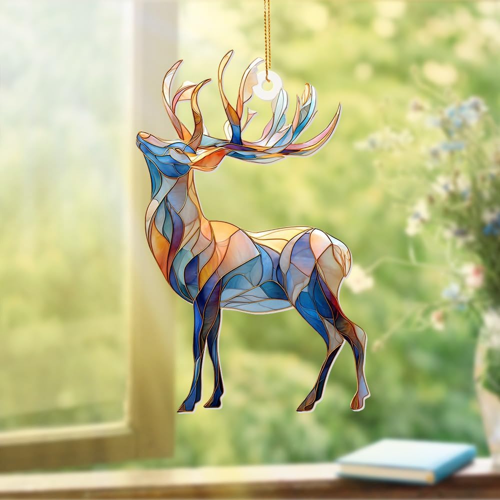 Stained Glass Deer Christmas Ornament 2025 – Reindeer Tree Decoration, Acrylic Suncatcher Window