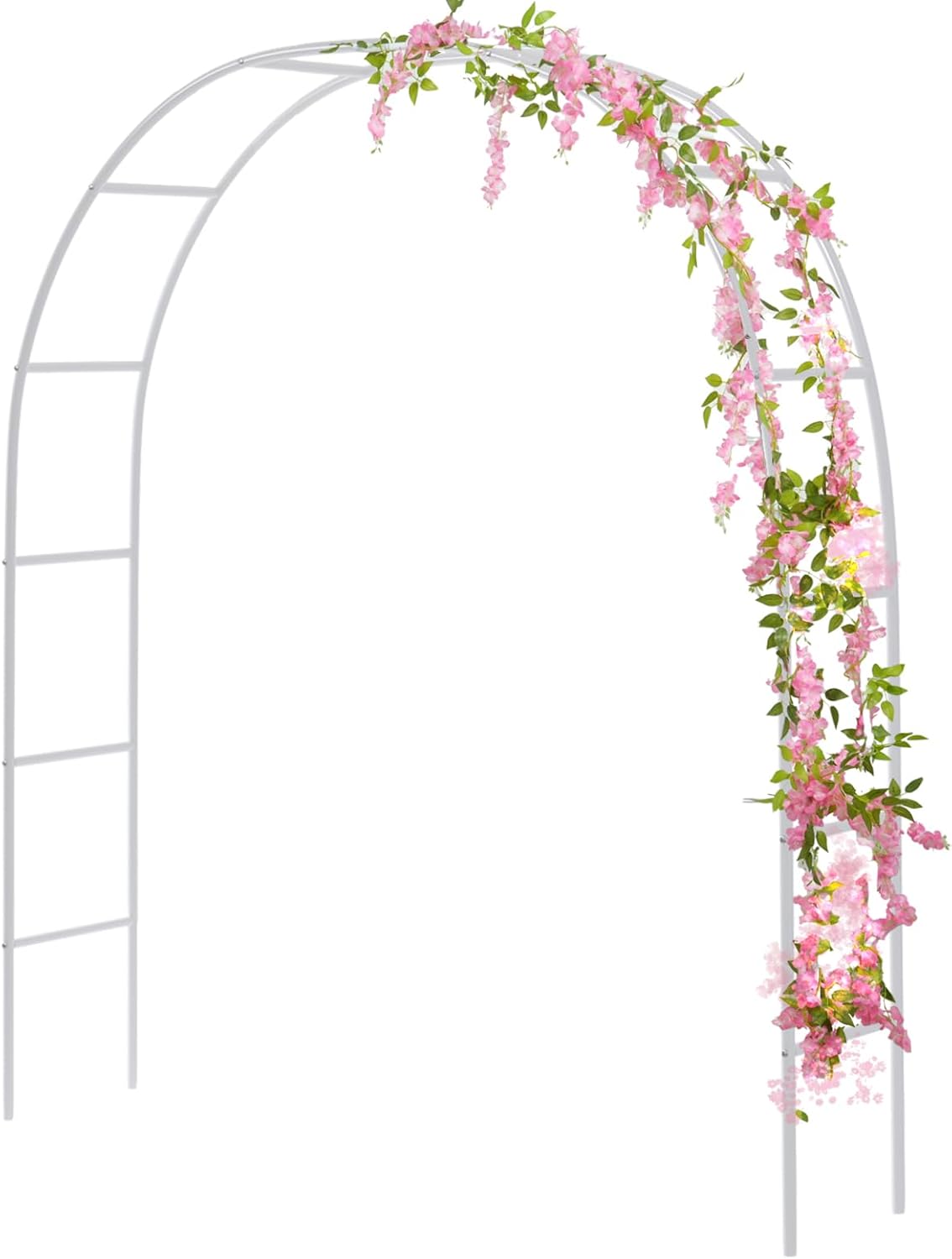 RUBFAC 94" Metal Wedding Arch Frame, White Garden Trellis for Climbing Plants Outdoor, Garden