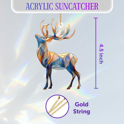Stained Glass Deer Christmas Ornament 2025 – Reindeer Tree Decoration, Acrylic Suncatcher Window