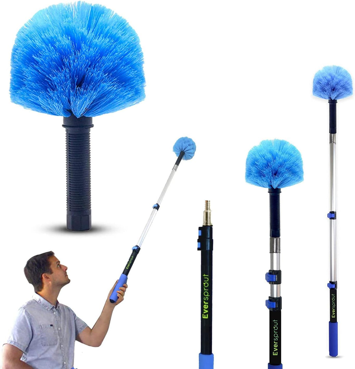 EVERSPROUT 8-10 Feet Standing Reach | 1.5-to-3 Foot Cobweb Duster and Extension-Pole Combo &