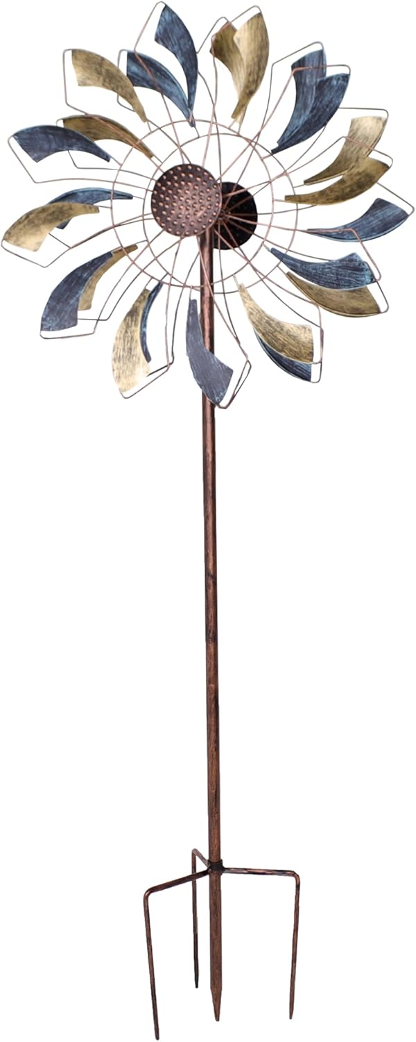 Sunnydaze Metallic Pinwheel Metal Garden Wind Spinner - Removable Pole Sections for Adjustable