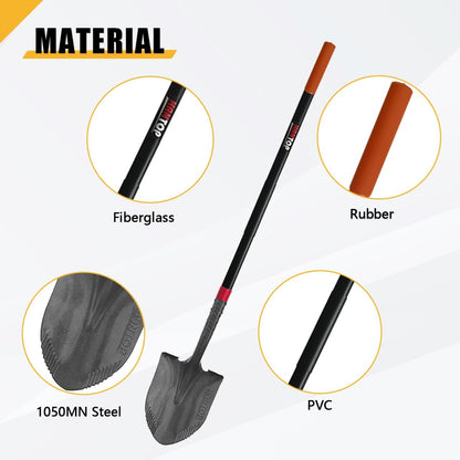 Heavy Duty Round Point Digging Shovel with Long Fiberglass Handle Garden Shovels Spade for