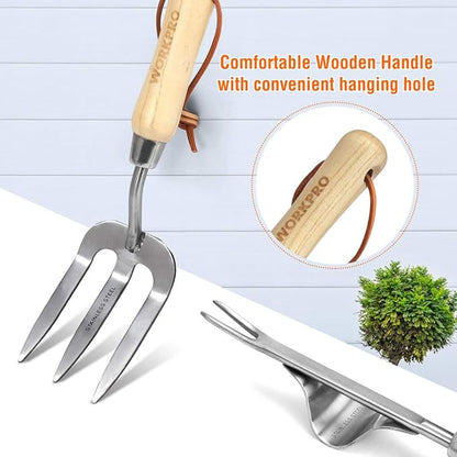 WORKPRO Garden Tools Set, 8 Piece, Stainless Steel Heavy Duty Gardening Tools with Wooden Handle