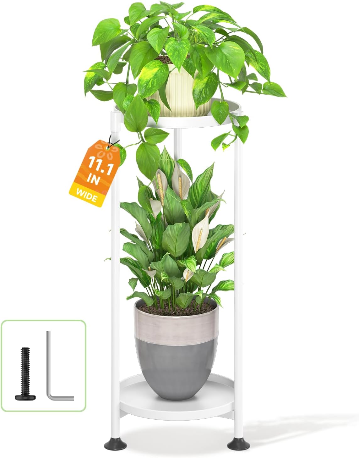 LASZOLA 2 Tier White Plant Stand Indoor for Large Tall Heavy Duty Flower Planter, Metal Vertical