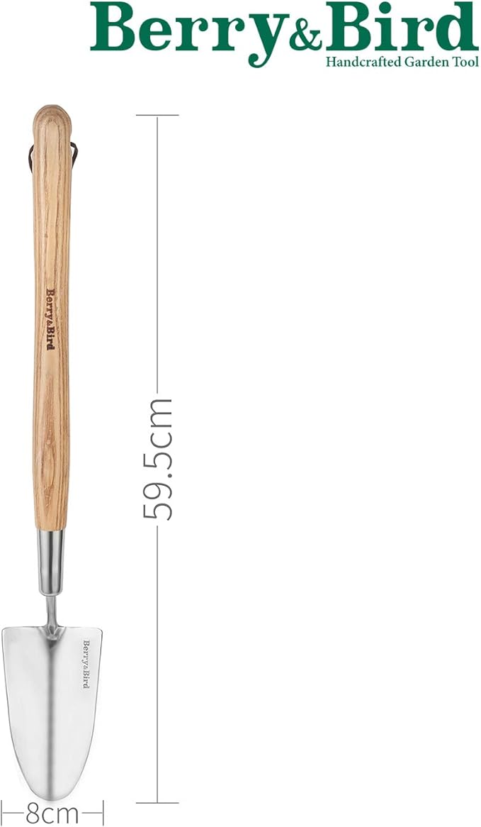 Berry&Bird Garden Trowel with Long Handle, 23.43in Stainless Steel Short Shovel with Wood Handled