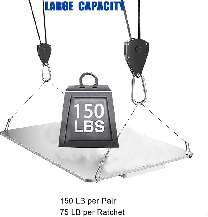 Grow Light Rope Hanger ，1/8" 8-Feet Long Heavy Duty Adjustable Rope Clip Hanger, Adjustable Rope