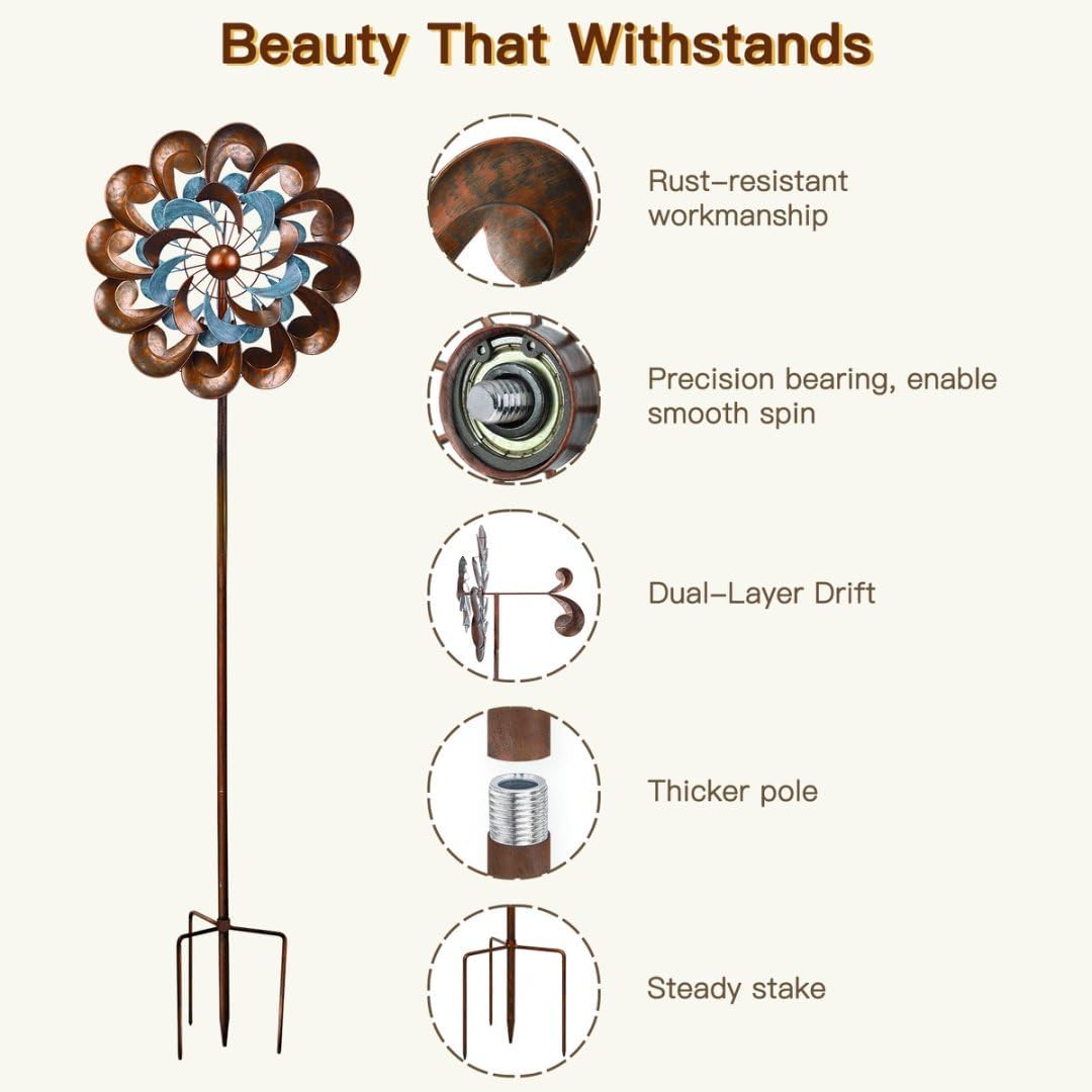 Metal Wind Spinner Outdoor, Wind Spinners for Yard and Garden, 84 inch Wind Sculptures & Spinners