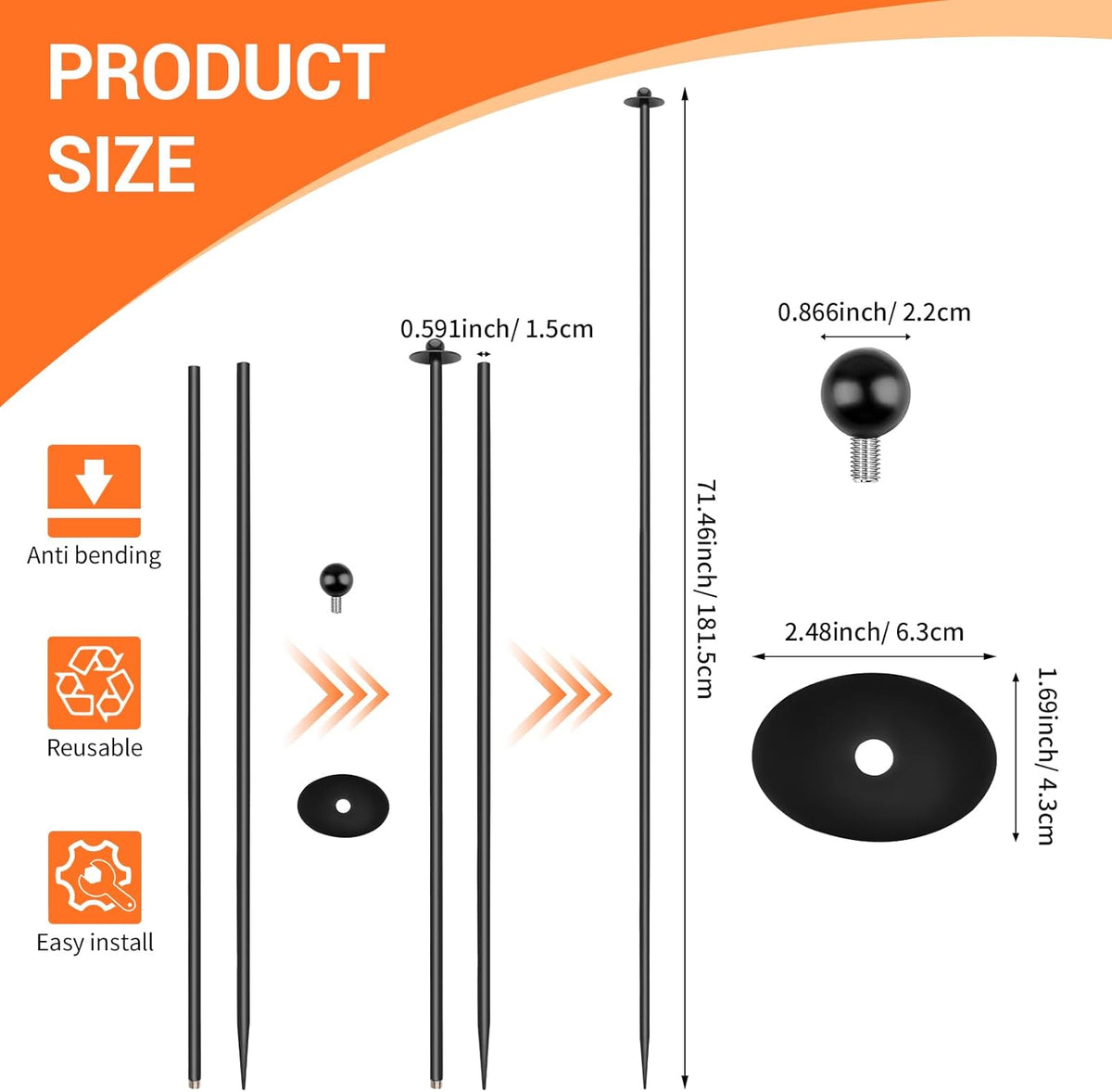 12 Sets Garden Stake Netting Support, Heavy Duty Metal Garden Poles for Netting, Powder Coated