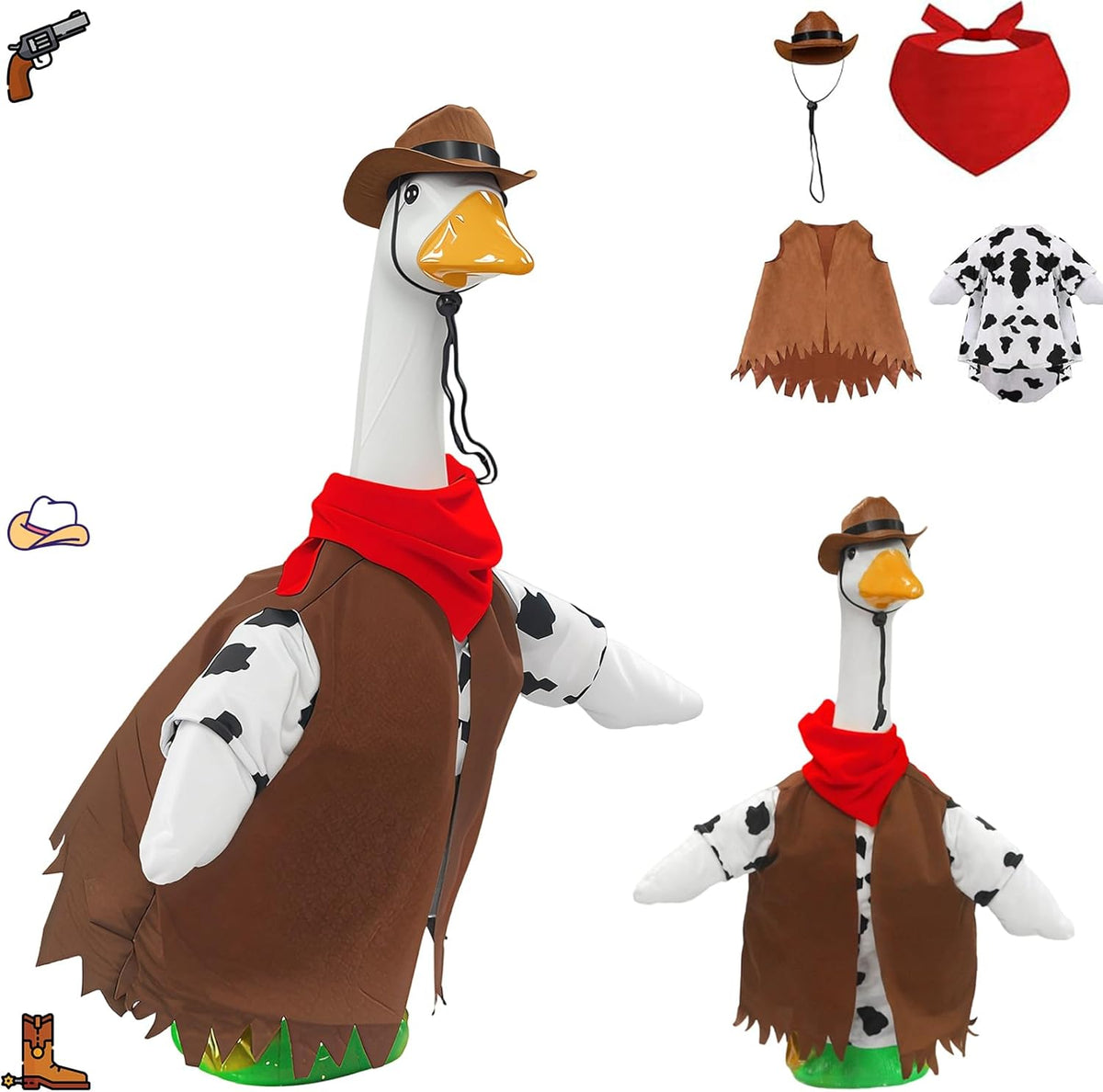 Porch Goose Outfits for 23” High Plastic Goose Cowboy Outfits Clothes for Cement Goose for Indoor