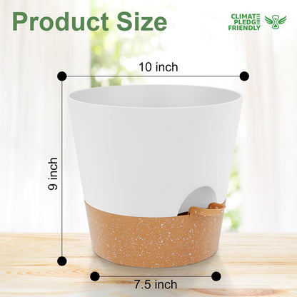 10 inch Plant Pots, Self-Watering Planters with Drainage Holes & Saucers for Indoor and Outdoor