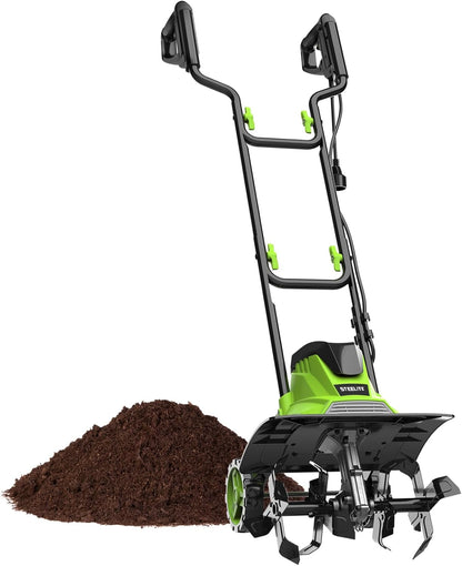 STEELITE 14-Inch Corded Electric Tiller, 10 Amp Powerful Garden Cultivator for Soil Preparation and