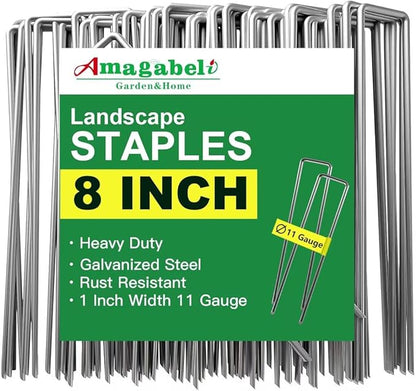 AMAGABELI GARDEN & HOME 200 Pack Galvanized Landscape Staples 8 Inch 11 Gauge Garden Staples Garden