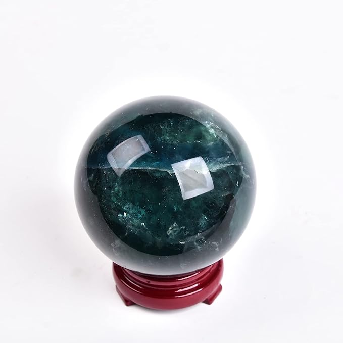 JIC Gem Big Green Quartz Crystal Ball Green Fluorite Healing Gemstone Sphere with Decorative Wooden