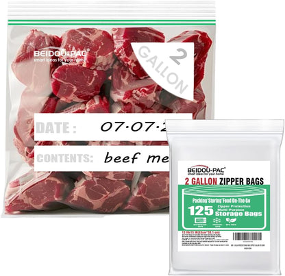 2 Gallon Large Food Storage Freezer Bags, 125 Count | Double Zipper | 13" * 15", Freshness Easy