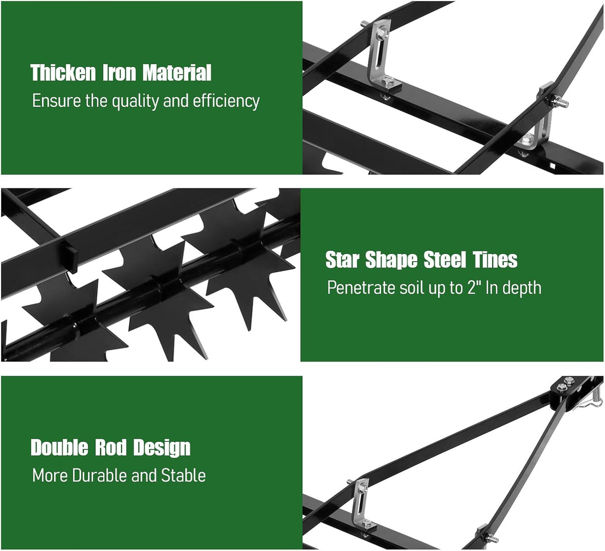 35-Inch Spike Tow Behind Aerator for Lawn Tractor, Pull Behind Aerator for Riding Mower with Steel