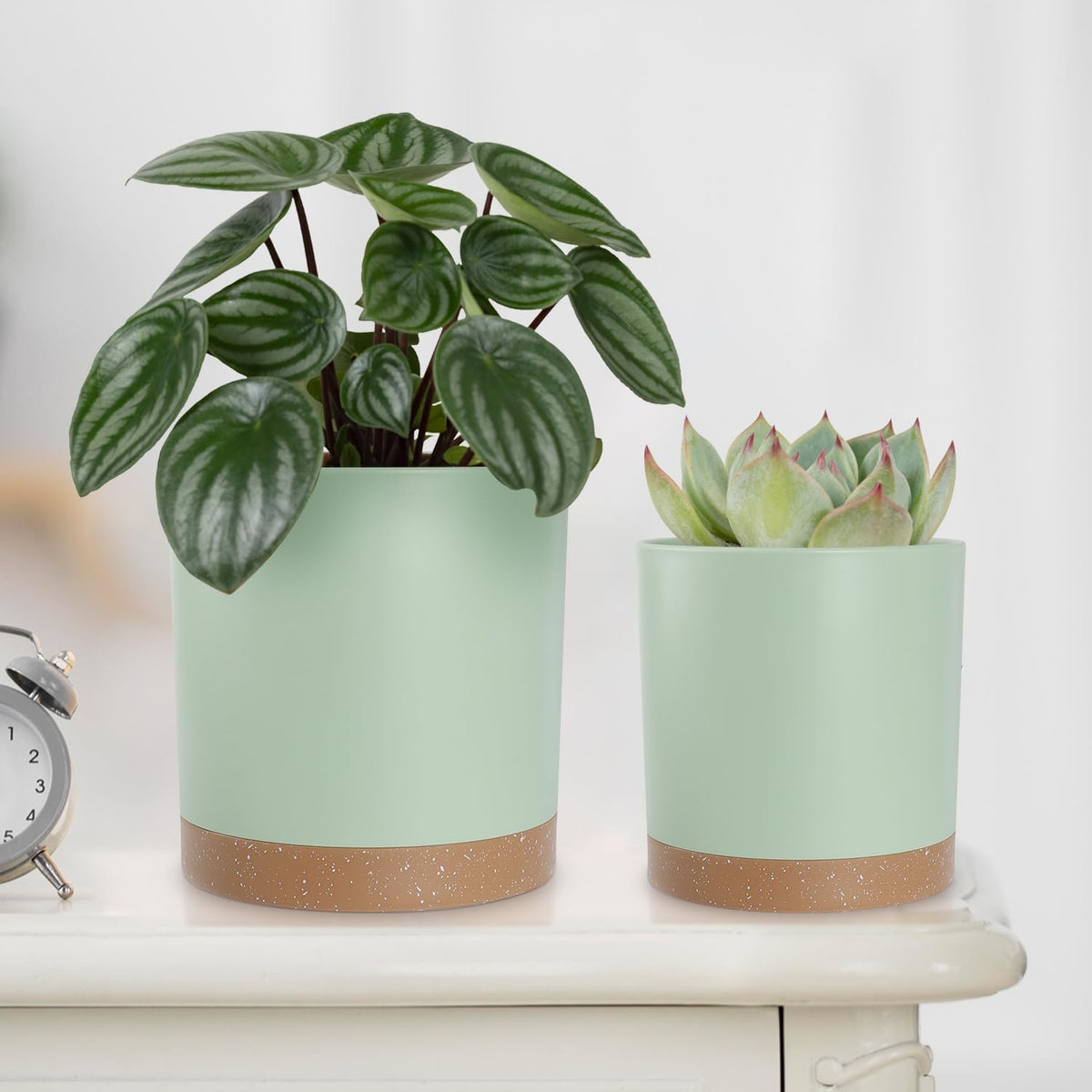 Plant Pots with Drainage Holes and Saucers – 7, 6.5, 6, 5, 4 Inch Plastic Planters for Indoor