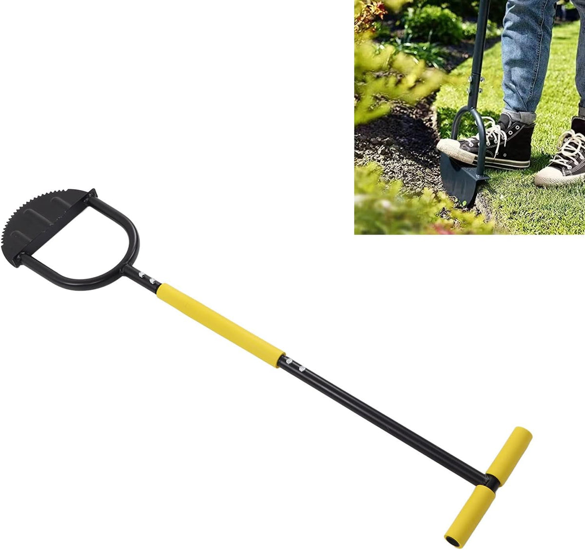 Manual Lawn Edger with Steel Blade T-Handle & Wide Pedal - Garden Path Edging & Trimming Tool for