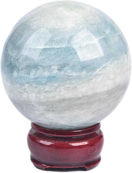 JIC Gem Natural Trolleite Crystal Ball Sphere Blue Healing Crystal Gemstone Ball with Display Stand