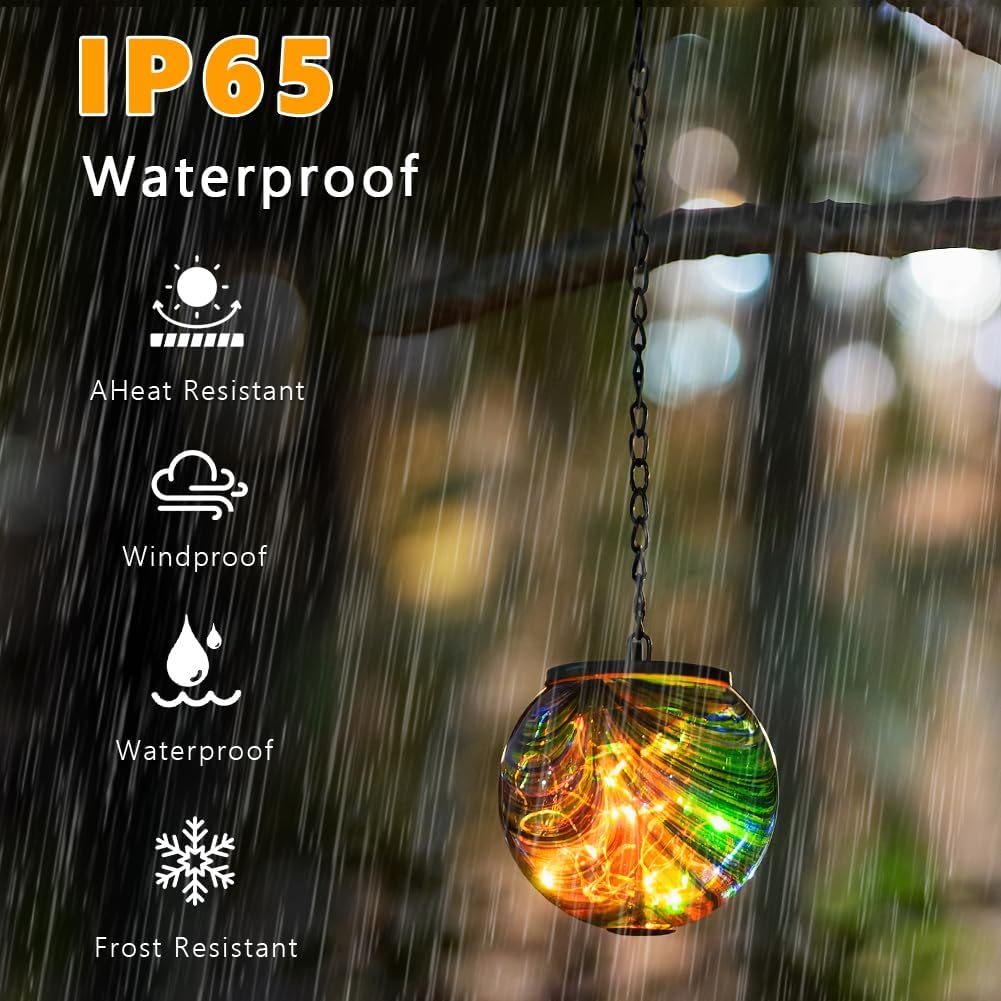 Solar Hanging Lanterns Outdoor, Waterproof Solar Gazing Ball Lights, Color Changing Led Glass Globe