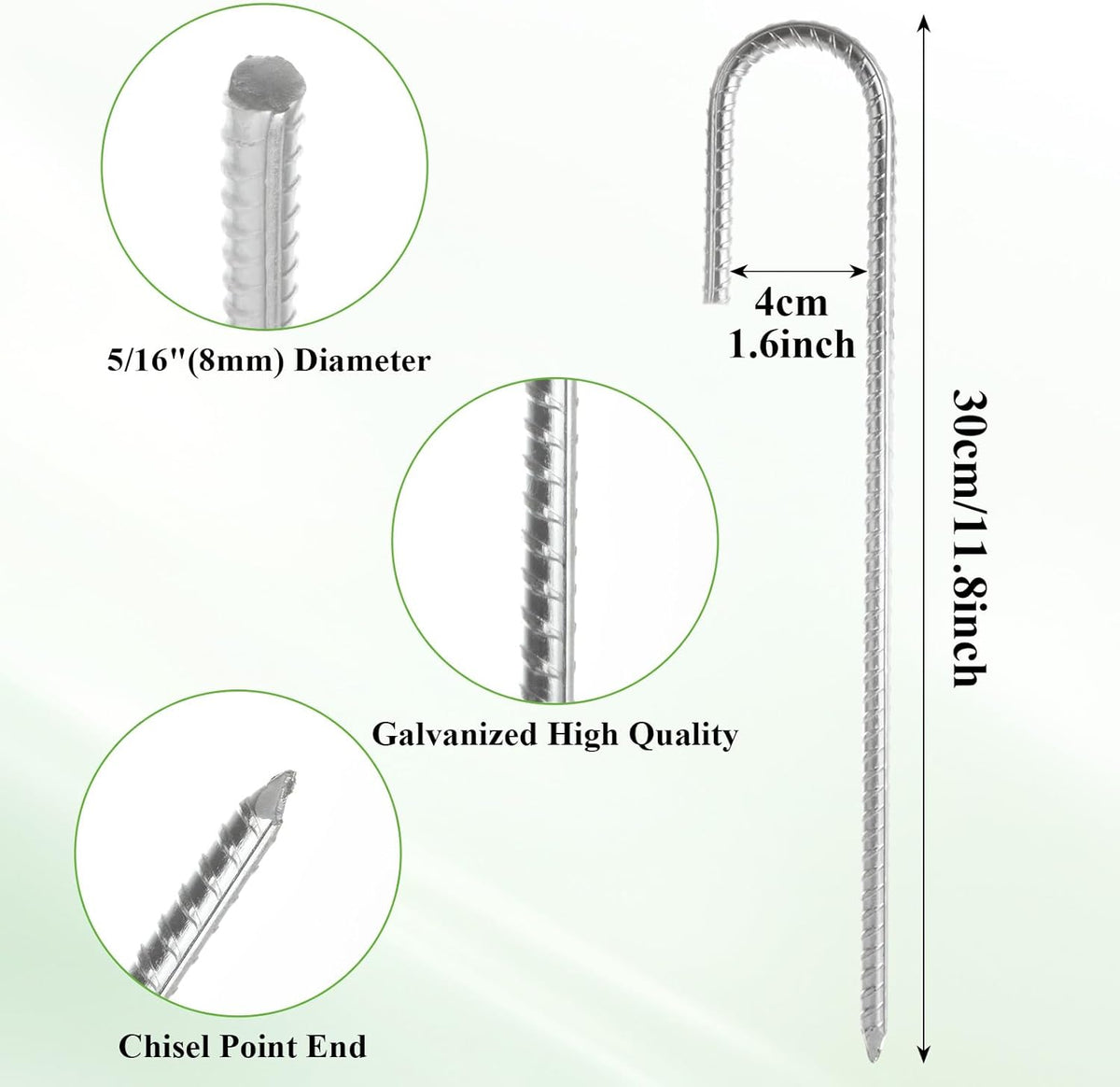 MIVIDE 30 Pack 12inch Galvanized Rebar Stakes J Hook, Heavy Duty J Hook Ground Anchors, Curved