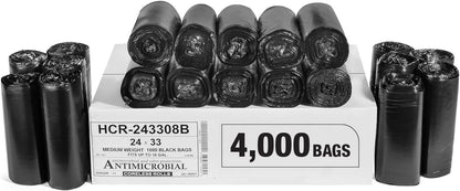 Aluf Plastics High Density Trash Bags, 16 Gallon, 4000 Count, 8 Micron (eq), 24" x 33", Black, for