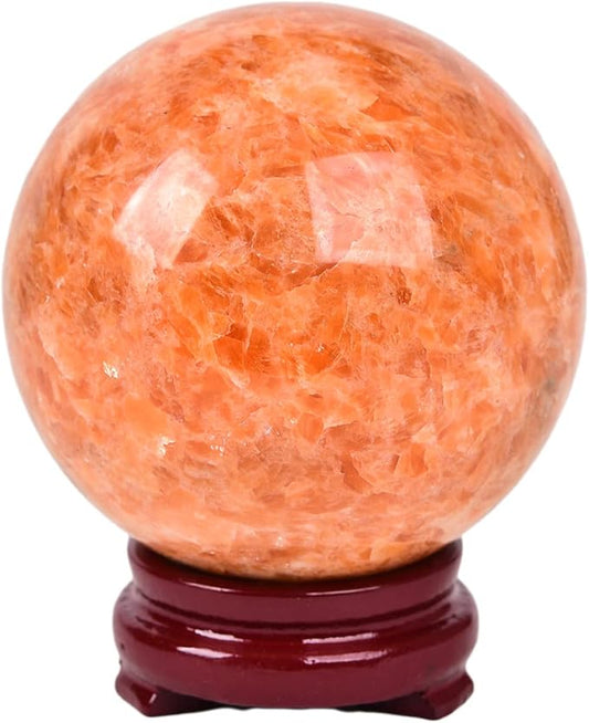 JIC Gem Big Sparkling Quartz Crystal Ball Sunstone Healing Crystal Gemstone Sphere with Decorative