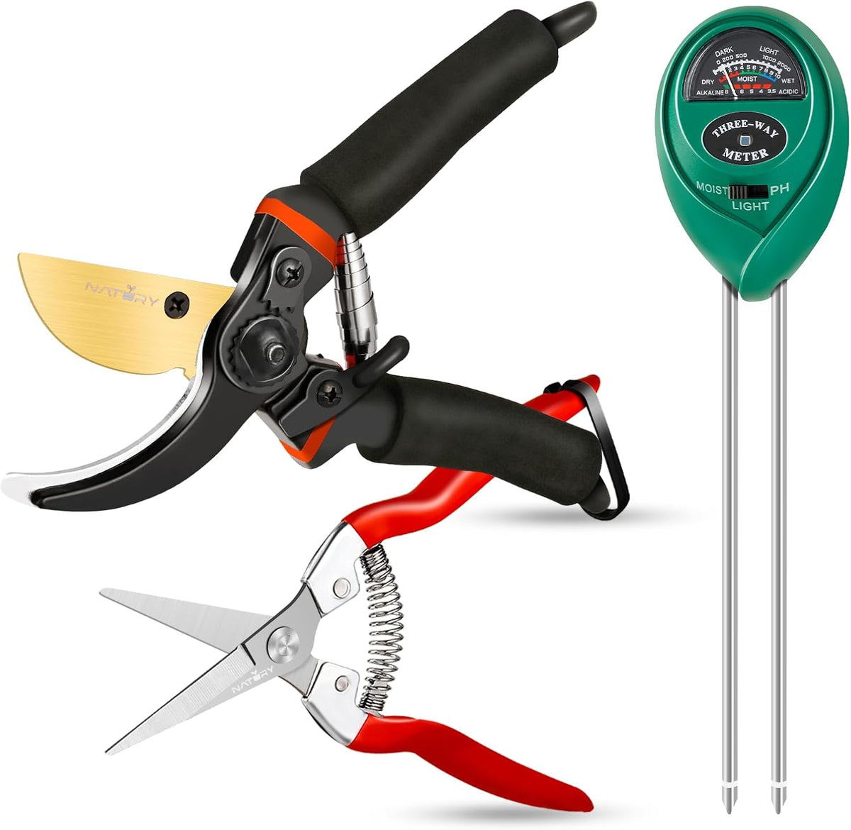 Bypass Pruning Shears Set with Garden Snips and Soil Moisture Meter – Premium Titanium Pruning