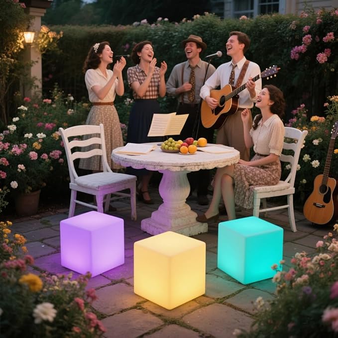 8-in Solar Cube Light Outdoor Waterproof, 16 Colors Illuminate Cube Floor Lamp, Dimmable Glowing