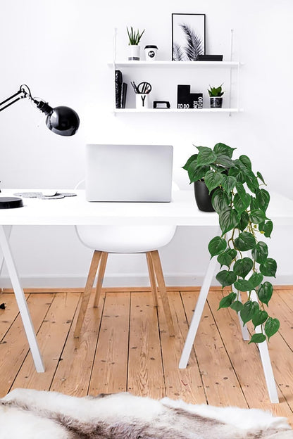 Fake Ivy Plant with Pot Artificial Pothos Leaves Featuring a White Frosted Finish for Home Shelf