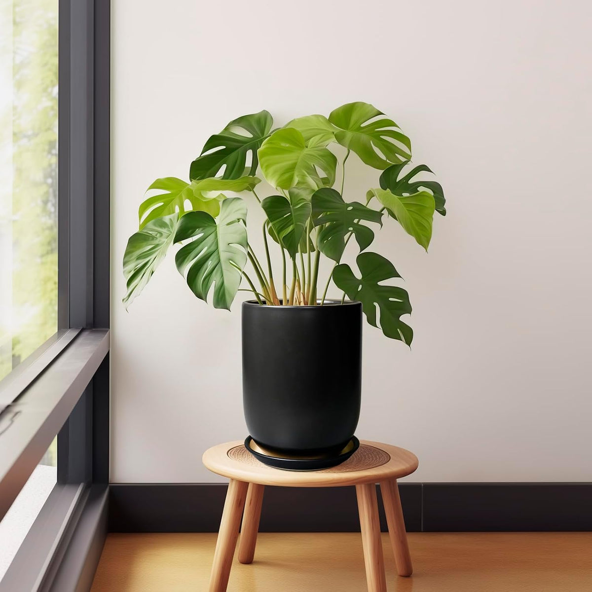 Ceramic Planter 8 Inch - Plant Pot for Indoor Outdoor Plants Cylinder Flower Pot with Drainage Hole