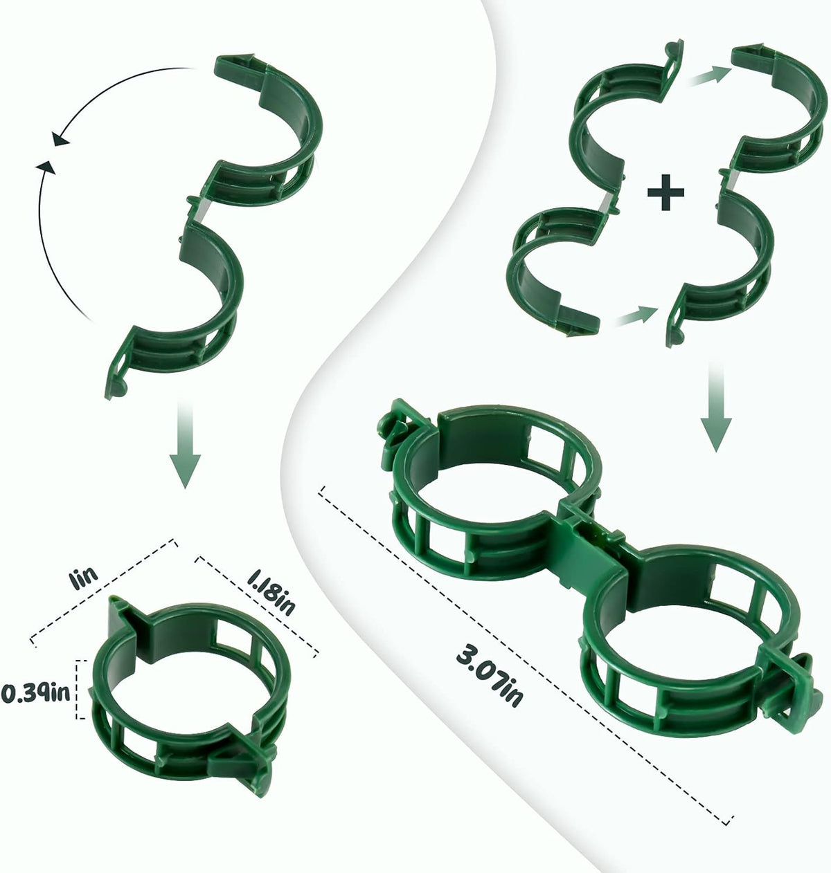 Green Metal Plants Support Stakes (Pack of 8), Garden Single Stem Plant Support Rod and Ring with