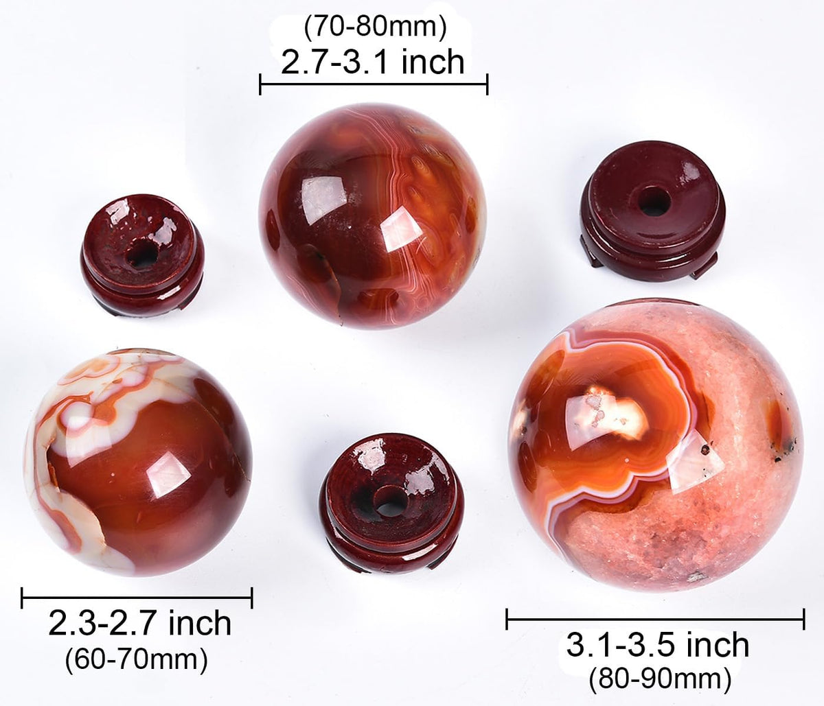 JIC Gem Natural Red Agate Crystal Ball Round Healing Crystals Decorative Sphere with Wooden Stand