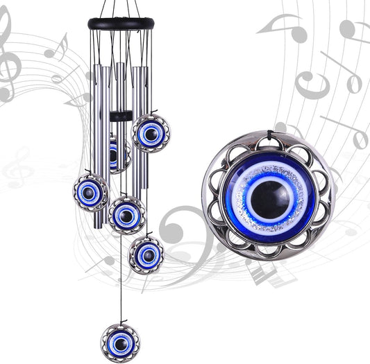 Blue Evil Eye Amulet Wind Chimes Outdoor Hanging Decor, Mobile Evil Eye Blessing Windcatcher, Evil