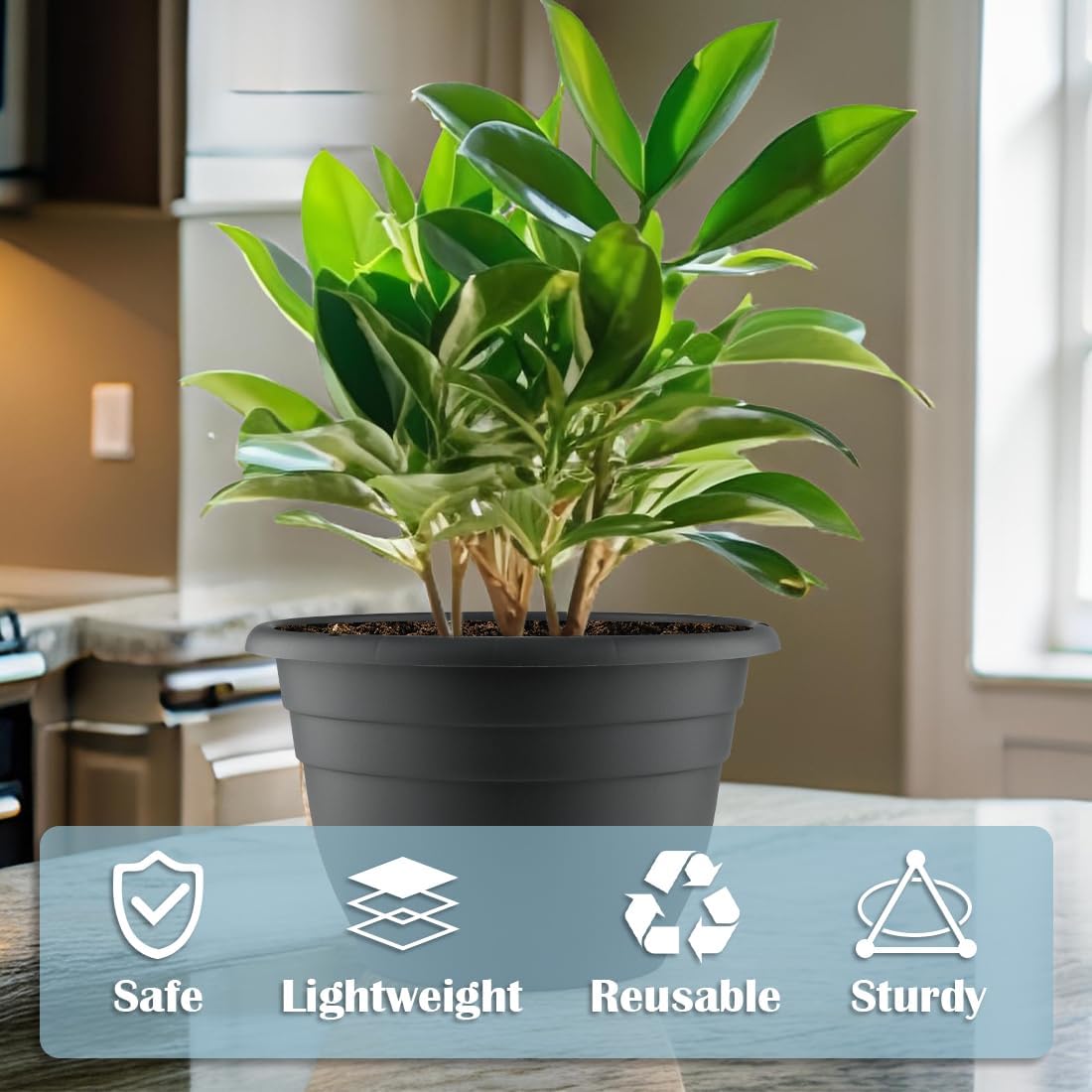 3 Pack 11 Inch Plant Pots with Drainage Hole and Plug, Durable Plastic Flower Pots for Indoor &