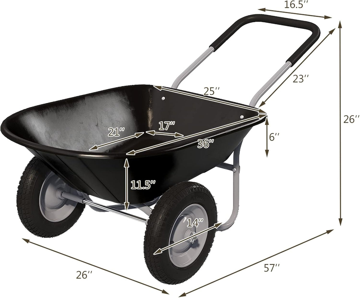 ARNOT Enlarged 2-Wheel Wheelbarrow, Easy Loading and Dumping Garden Cart, Heavy Duty Utility Dump