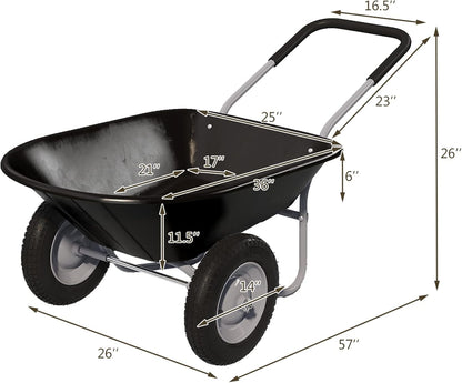ARNOT Enlarged 2-Wheel Wheelbarrow, Easy Loading and Dumping Garden Cart, Heavy Duty Utility Dump