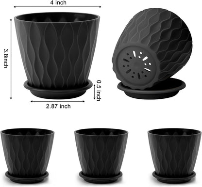 4 inch Plant Pots, 5 Pack Flower Pots Outdoor Indoor, Planters with Drainage Holes and Tray