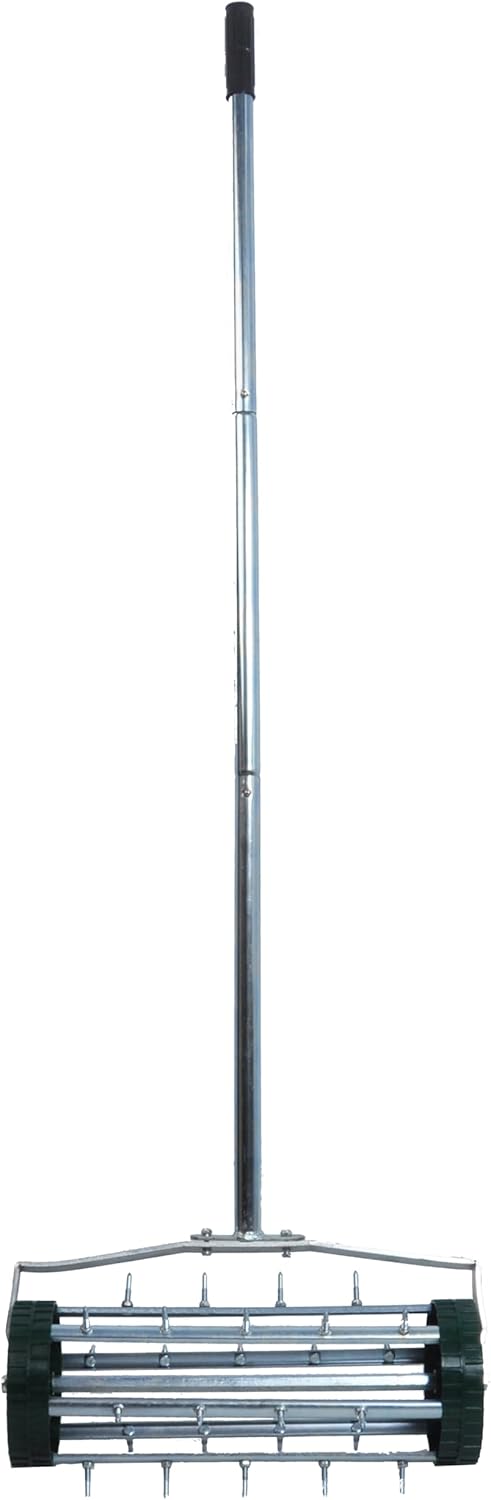 Heavy Duty Rolling Lawn Aerator, Rotary Push Tine Spike Aerator with 1.4-Inch Spikes, 57-Inch Steel