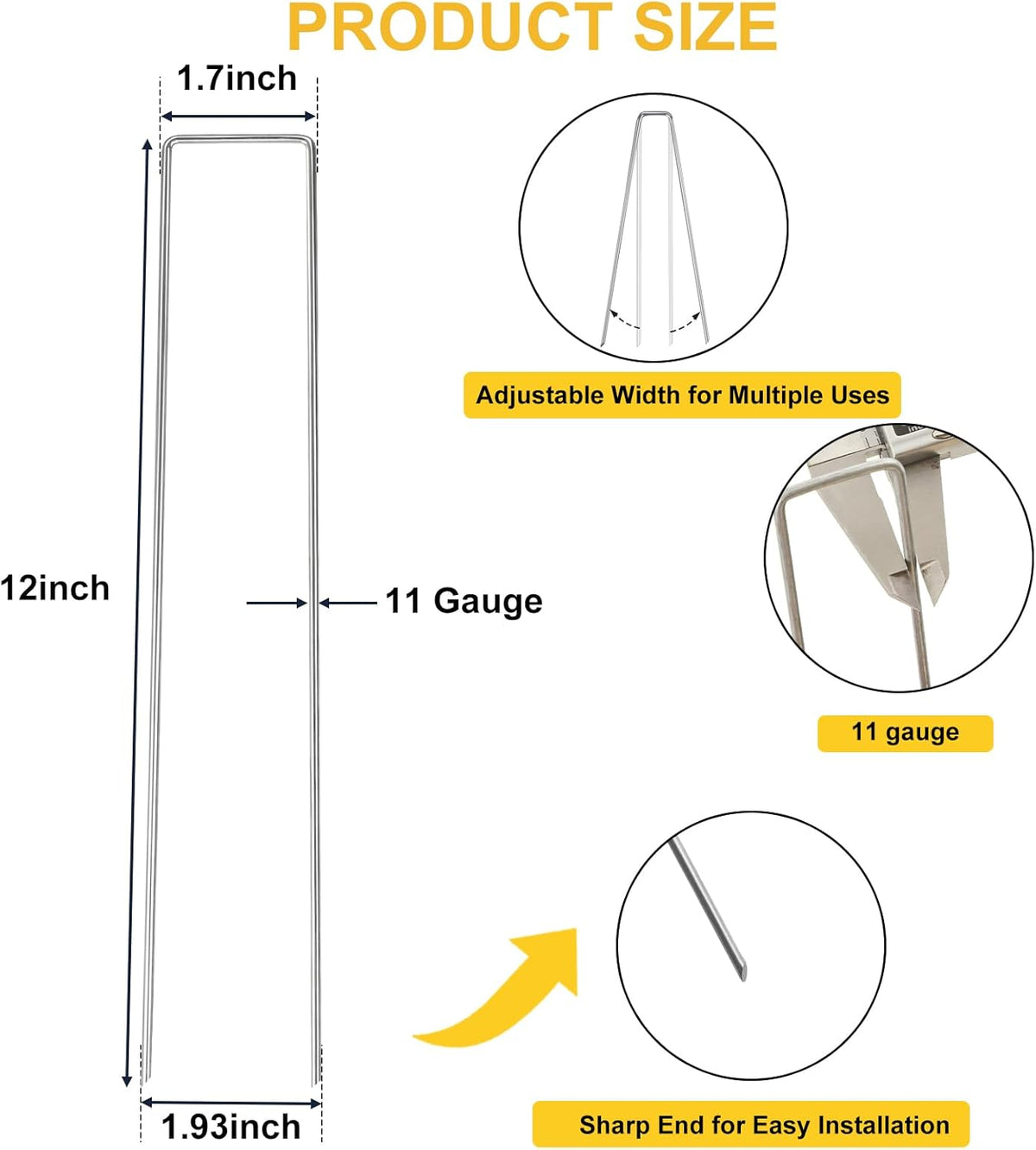 HongWay 120 Pack 12 Inch Landscape Staples, Garden Stakes 11 Gauge Galvanized Ground Staples Lawn