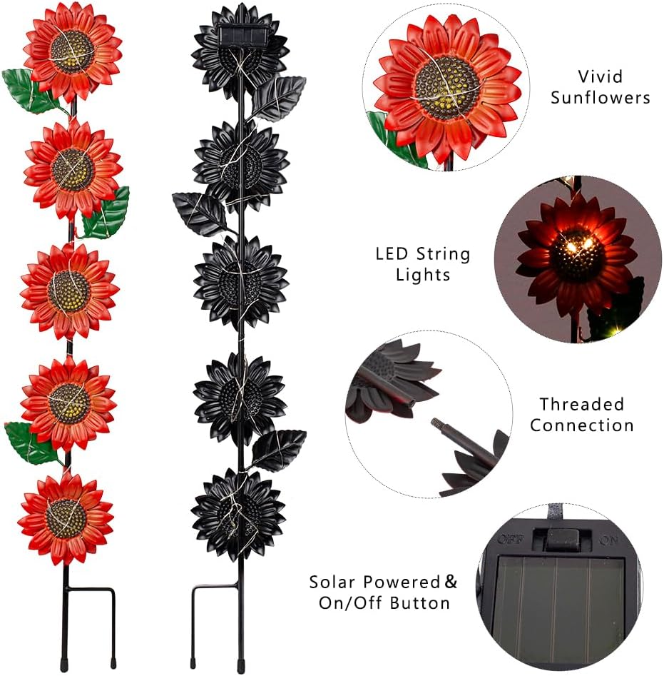 Solar Garden Stakes Lights,3 Pack Metal Sunflowers for Outside,Waterproof Solar Decorative Garden