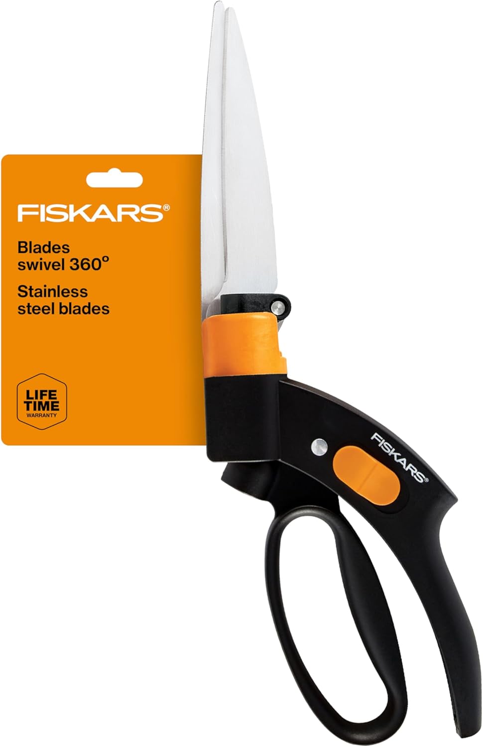 Fiskars Shear Ease Grass Shears - 5" Stainless Steel Blades - 360-Degree Swivel Blade Plant Cutting