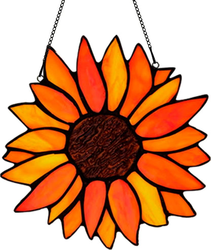 Sun Flower Suncatcher Stained Glass Window Hangings, Sunflower Decor Wall Art for Kitchen
