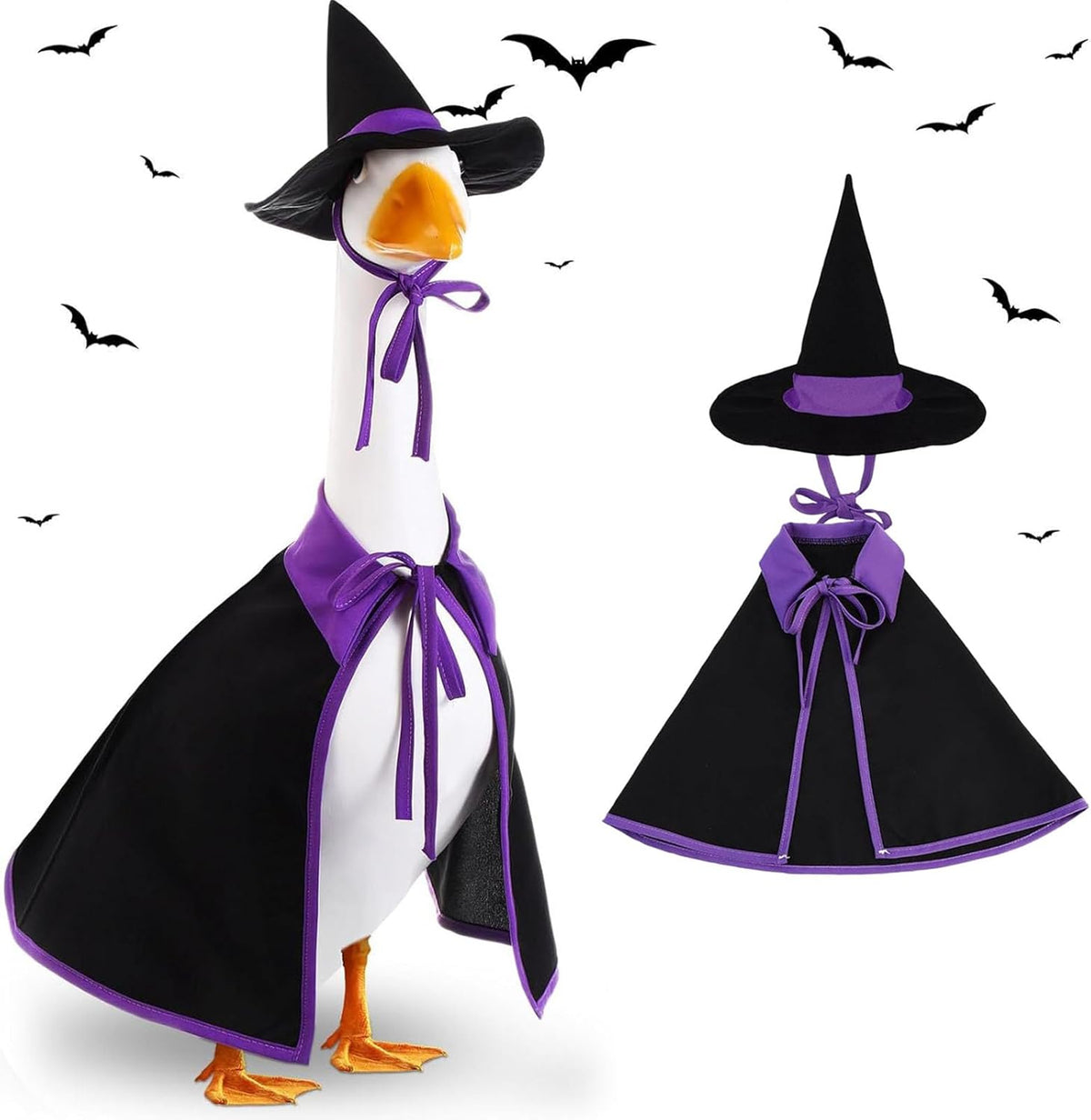 Halloween Porch Goose Outfit Set for 23'' Plastic Statue Lawn Porch Goose Clothes with Cloak Hat